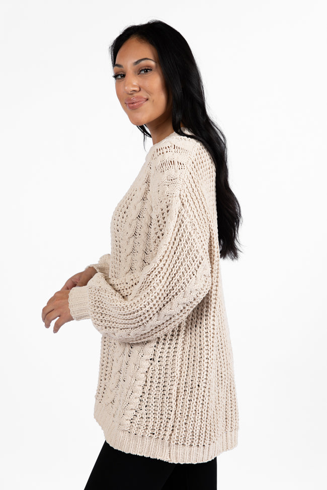 Wide Open Spaces Beige Chenille Cable Knit Oversized Sweater