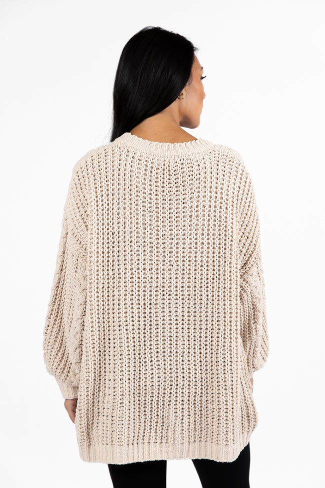 Wide Open Spaces Beige Chenille Cable Knit Oversized Sweater