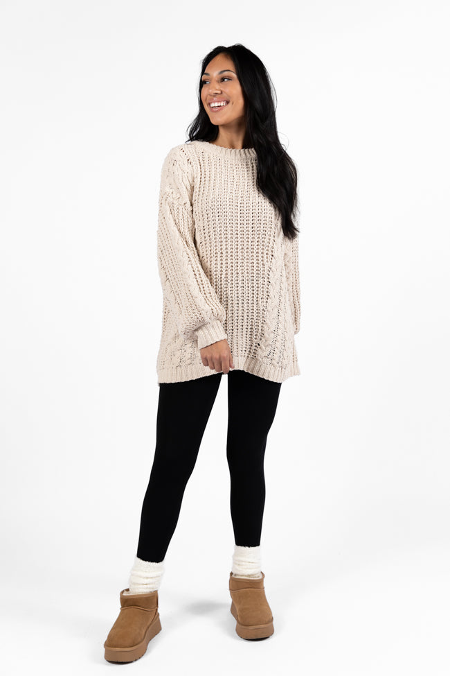 Wide Open Spaces Beige Chenille Cable Knit Oversized Sweater