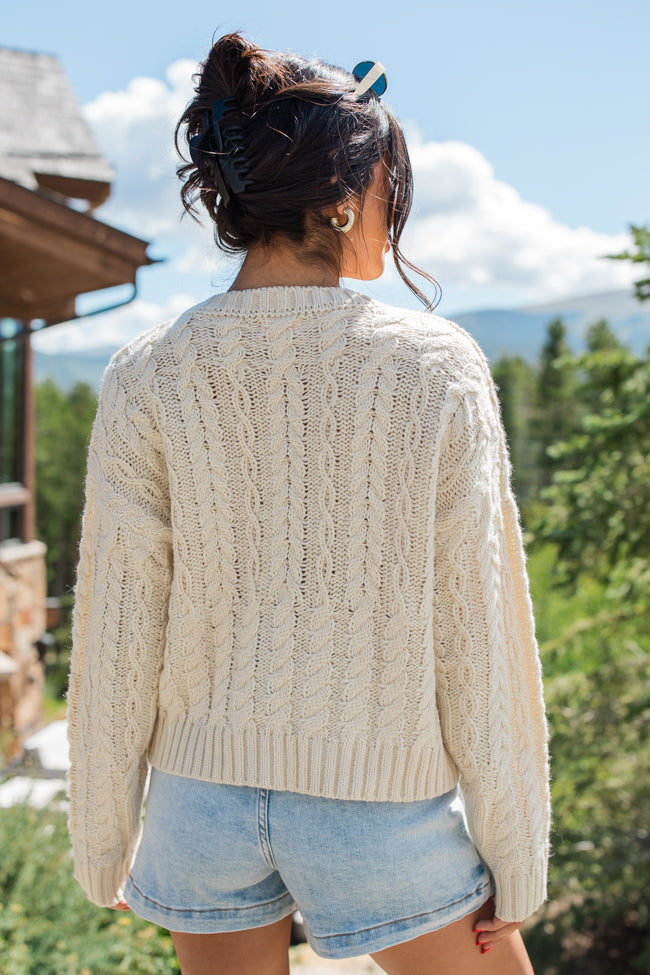 Fall Sentiments Cream Cable Knit Crew Neck Sweater