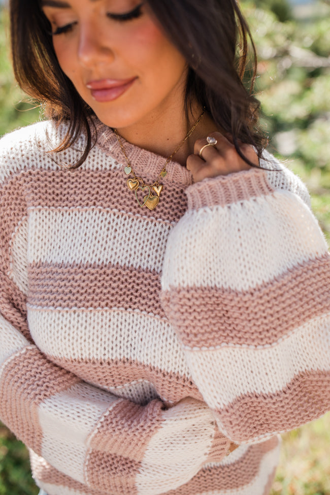 I Always Believe Cream and Tan Textured Stripe Sweater