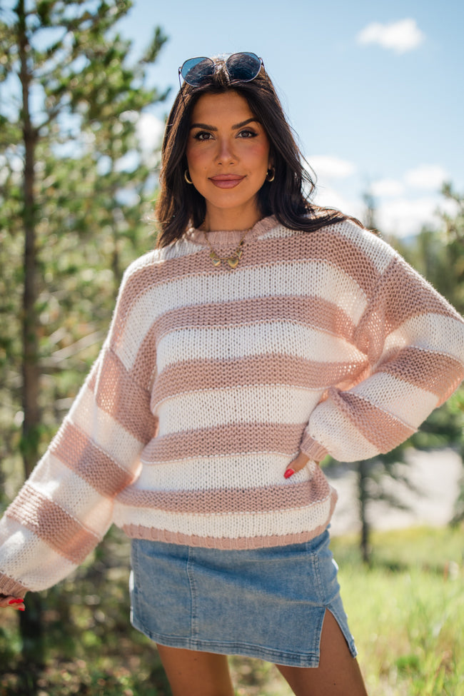 I Always Believe Cream and Tan Textured Stripe Sweater