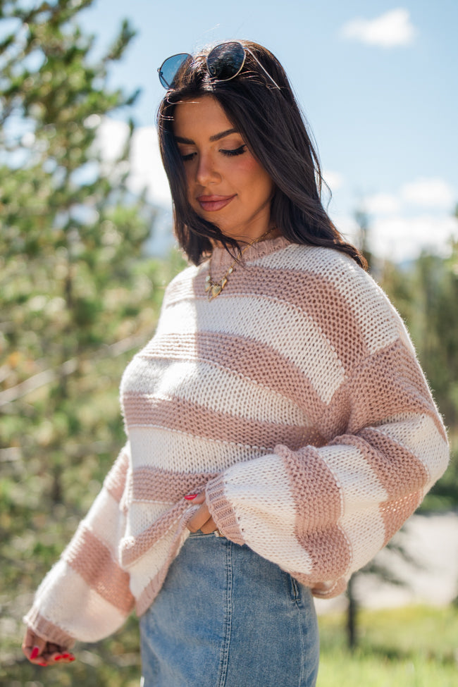 I Always Believe Cream and Tan Textured Stripe Sweater