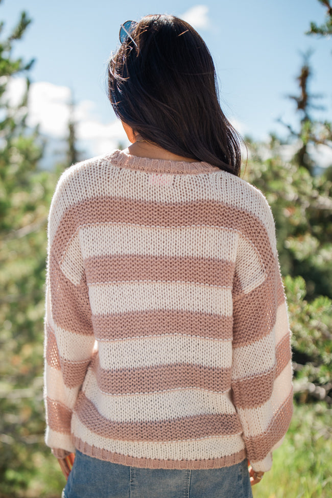 I Always Believe Cream and Tan Textured Stripe Sweater