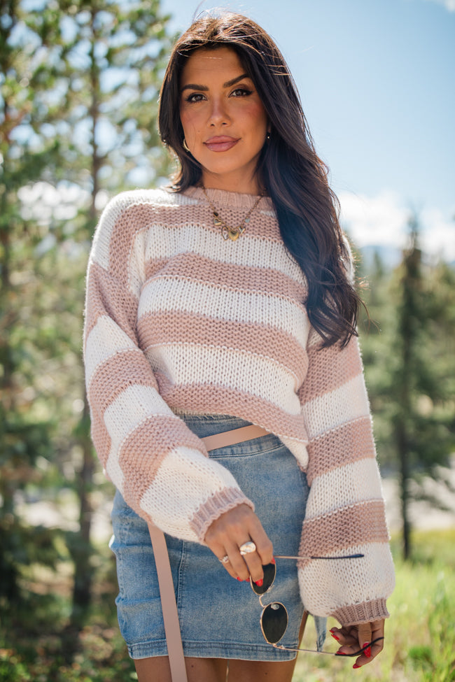 I Always Believe Cream and Tan Textured Stripe Sweater