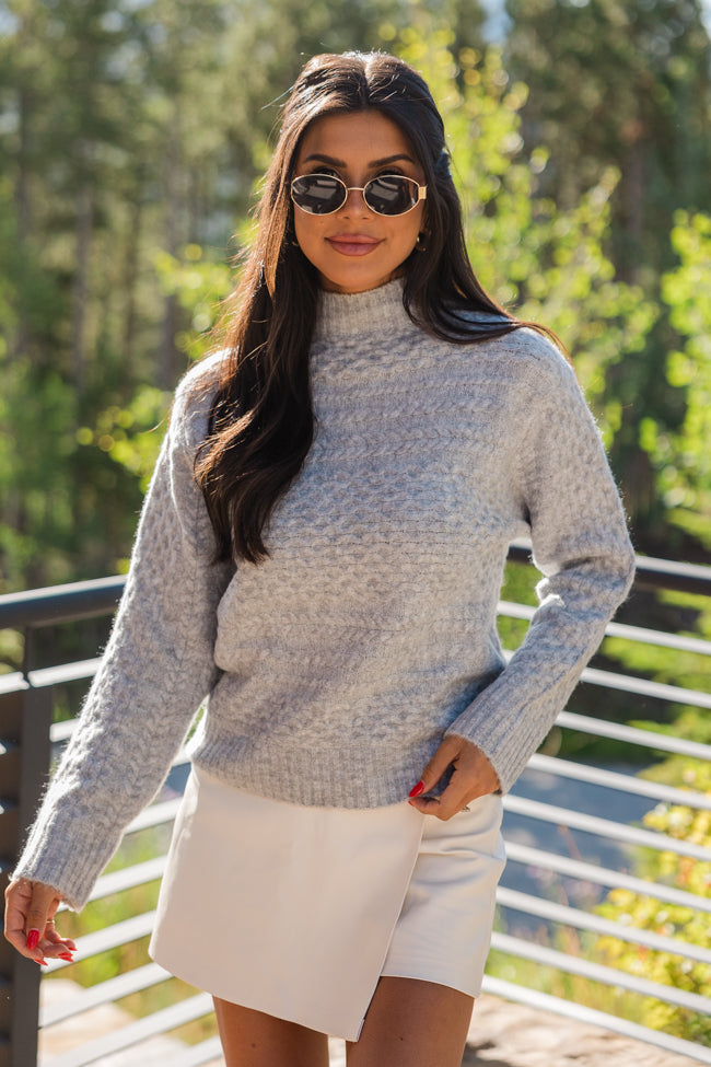 Fireside Moment Grey Cable Knit Mock Neck Sweater