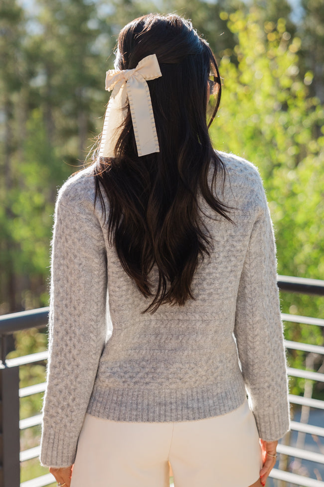 Fireside Moment Grey Cable Knit Mock Neck Sweater