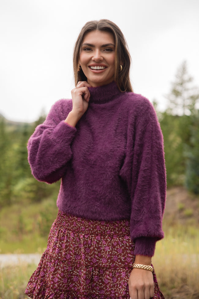 Beyond Me Plum Fuzzy Turtleneck Sweater