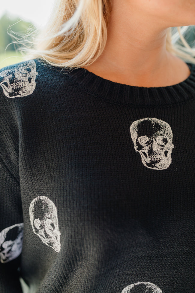 One Cool Ghoul Black Skull Print Sweater