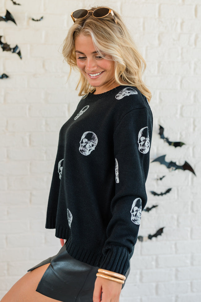 One Cool Ghoul Black Skull Print Sweater