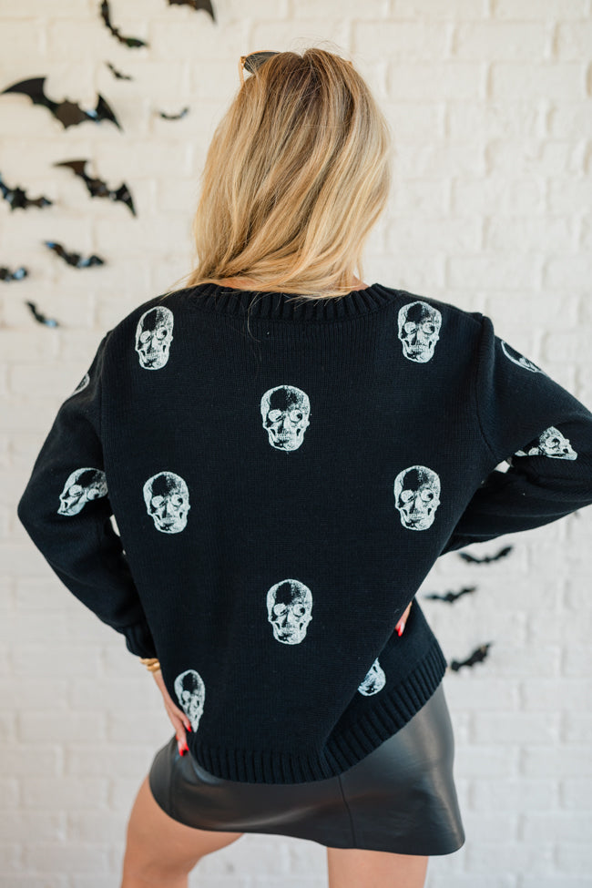 One Cool Ghoul Black Skull Print Sweater