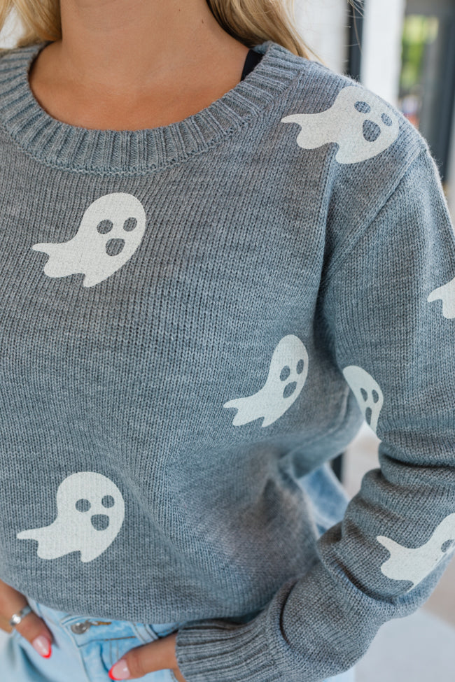 One Cool Ghoul Grey Ghost Print Sweater