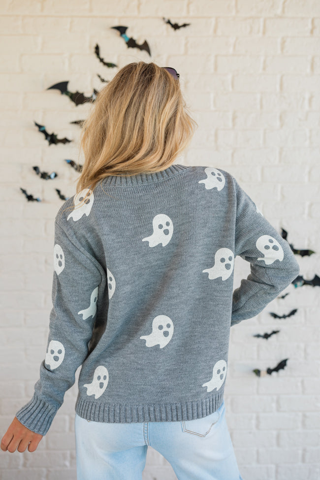 One Cool Ghoul Grey Ghost Print Sweater