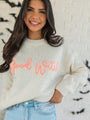 Happy To Be The Good Witch Stone and Coral Sweater