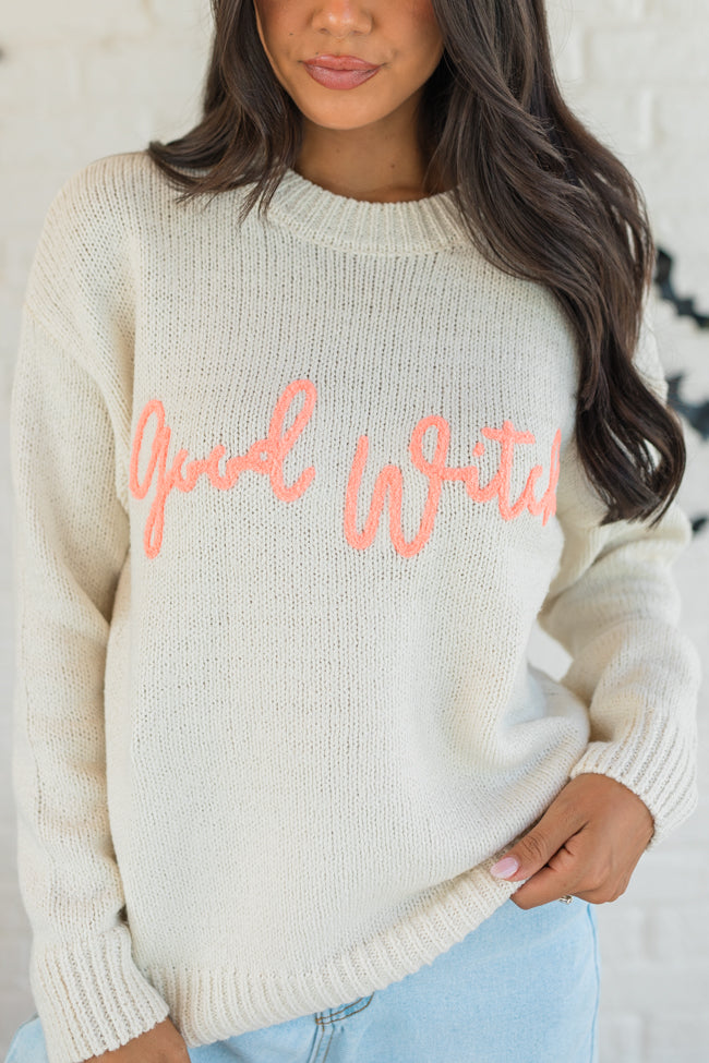 Happy To Be The Good Witch Stone and Coral Sweater