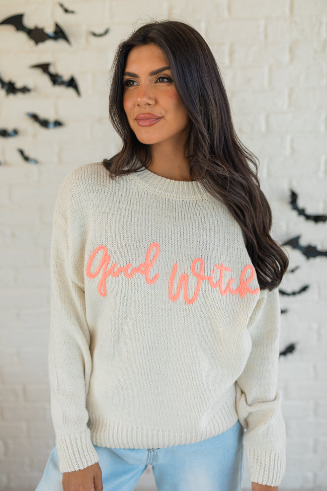 Happy To Be The Good Witch Stone and Coral Sweater