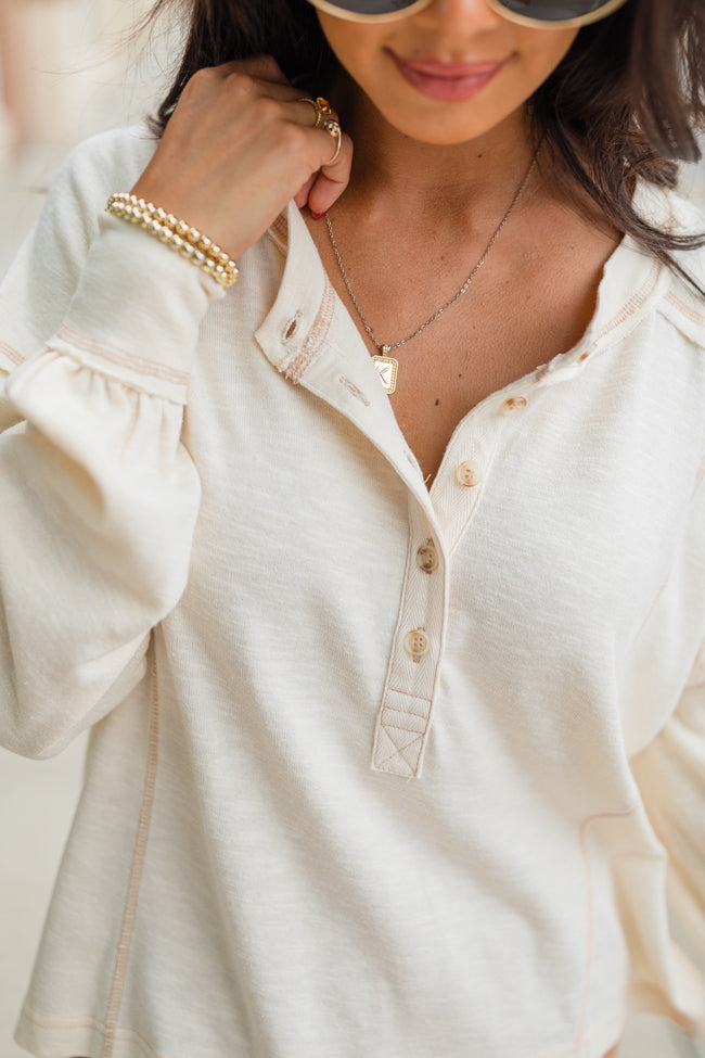 Like Me Again Cream Contrast Stitch Henley