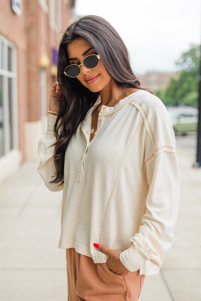 Like Me Again Cream Contrast Stitch Henley