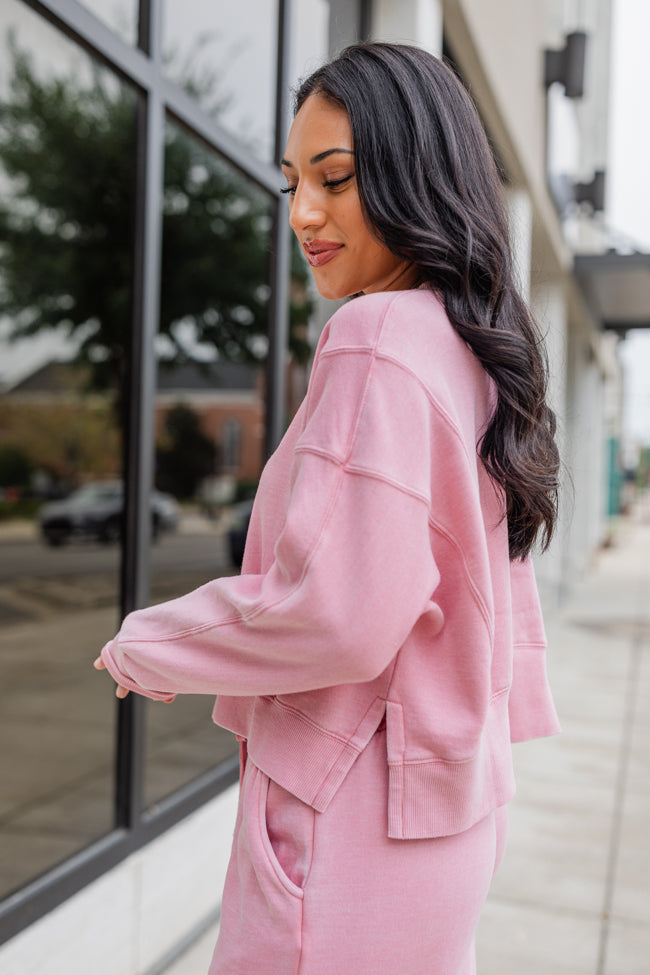 Learn As You Go Mauve Acid Washed Crew Neck Pullover