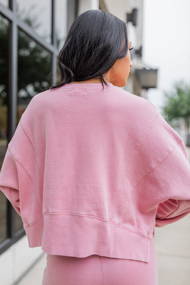 Learn As You Go Mauve Acid Washed Crew Neck Pullover