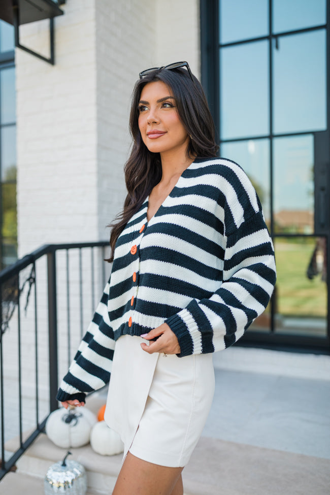 Boo Buttons Black and White Striped Cardigan Macy Blackwell X Pink Lily