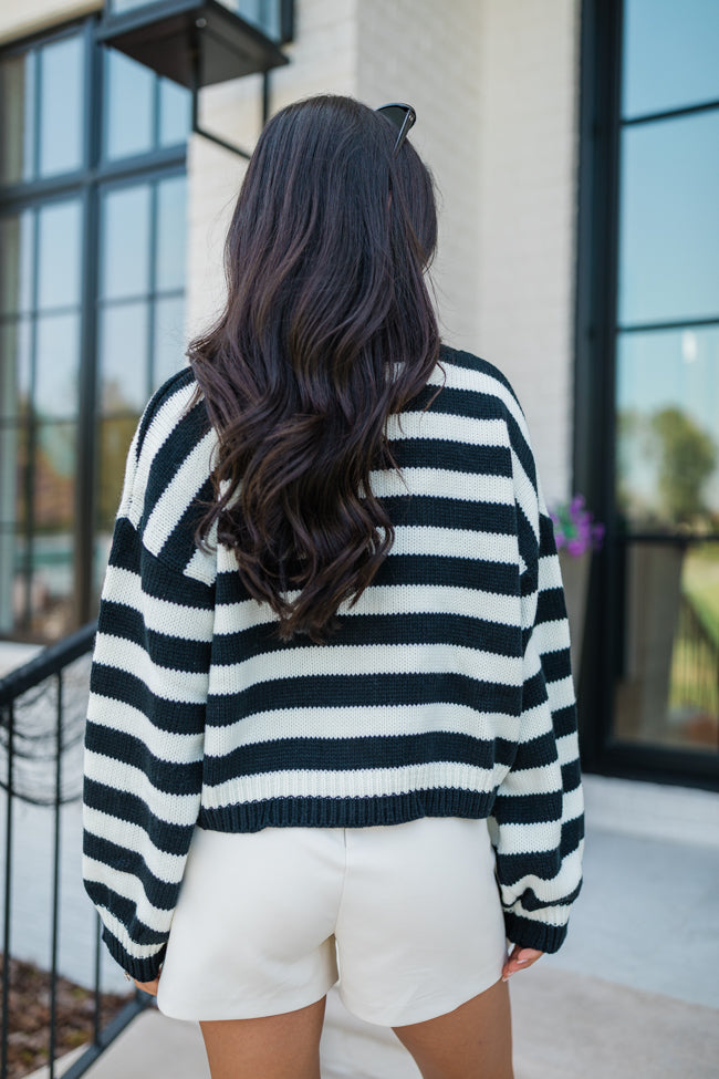 Boo Buttons Black and White Striped Cardigan Macy Blackwell X Pink Lily