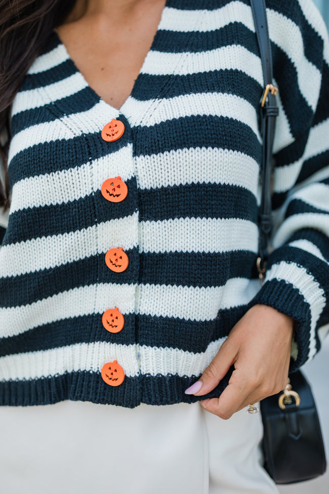 Boo Buttons Black and White Striped Cardigan Macy Blackwell X Pink Lily