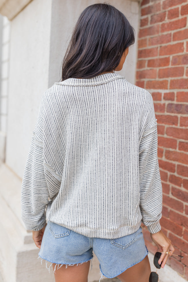 Wish For More Taupe Ribbed Knit V-Neck Top