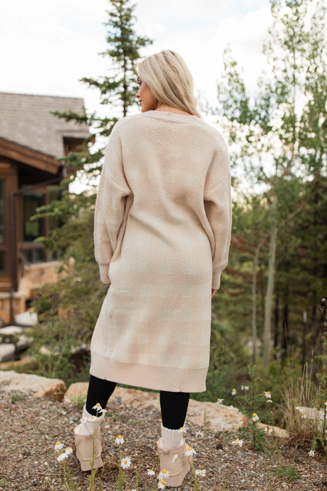 Be The First Beige Plaid Long Cardigan