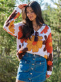 Lively Love Brown Multi V-Neck Floral Print Sweater