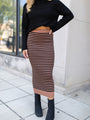 Pick Of The Patch Brown and Black Striped Knit Midi Skirt