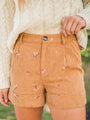 So Glad We're Buds Brown Floral Embroidered Corduroy Shorts