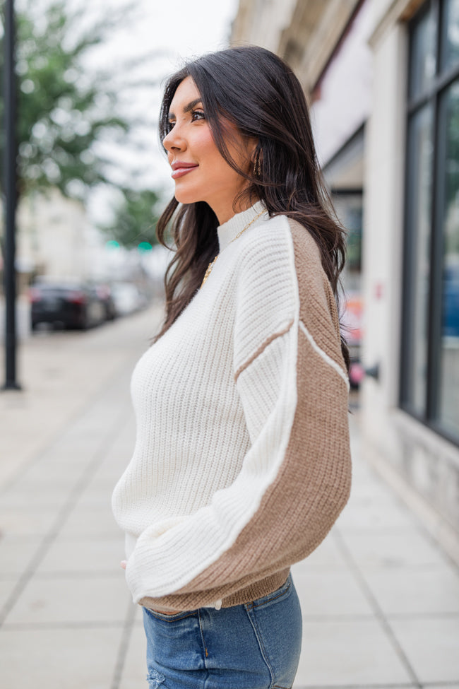 Heading To Town Ivory and Taupe Two Tone Mock Neck Sweater