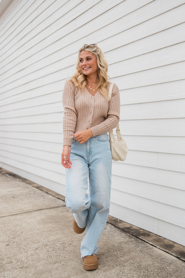 What You Needed Taupe Ribbed Cardigan