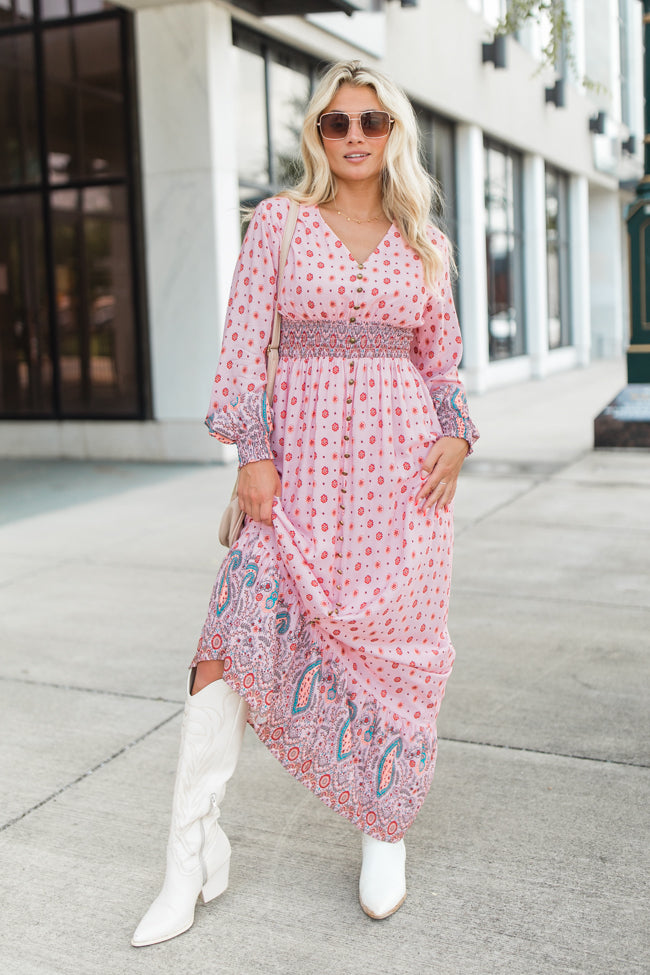 Like You Said Pink Multi Border Print Maxi Dress FINAL SALE