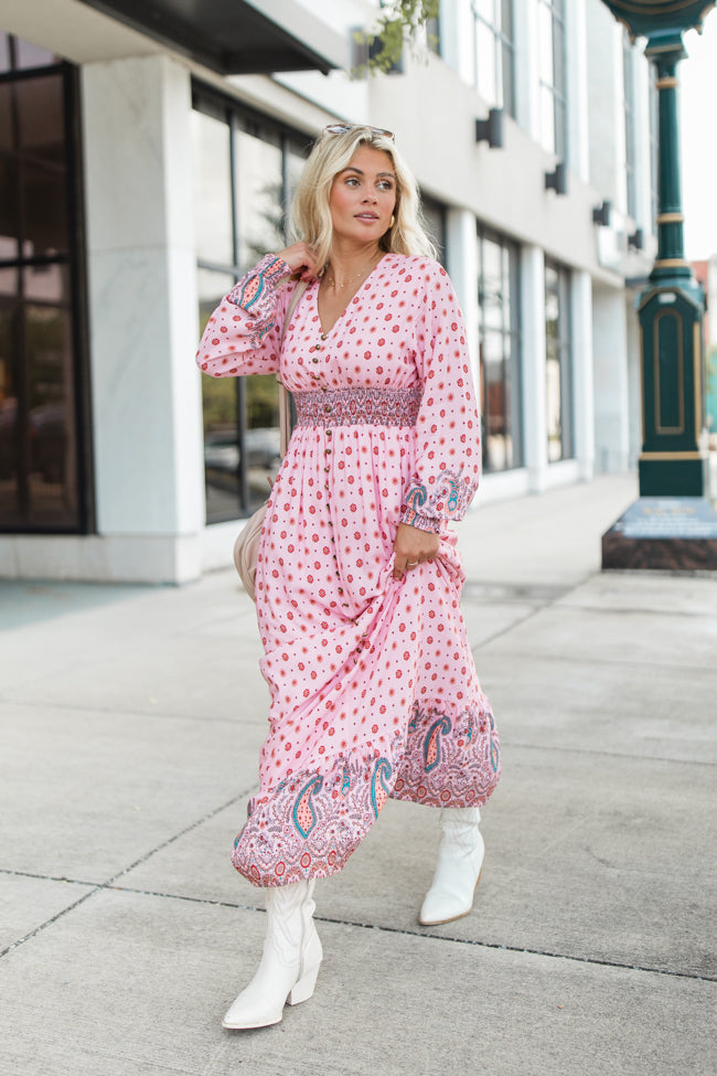 Like You Said Pink Multi Border Print Maxi Dress FINAL SALE