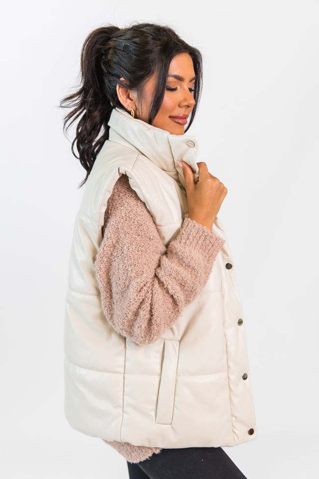 Holley Cream Faux Leather Puffer Vest Emily Fauver X Pink Lily