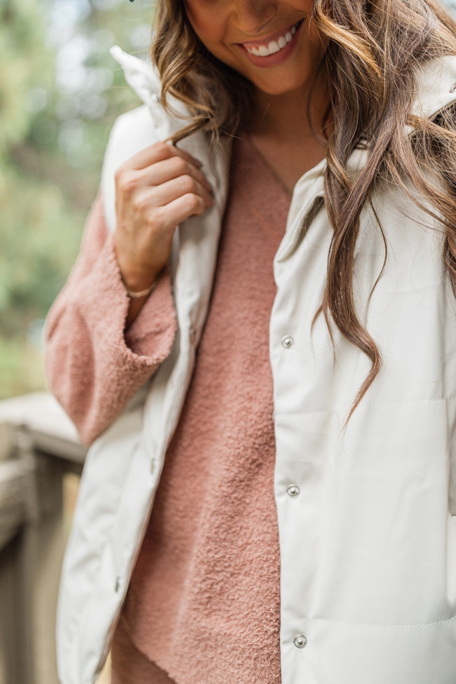 Holley Cream Faux Leather Puffer Vest Emily Fauver X Pink Lily