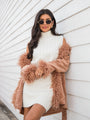 Faux Real Camel Fur Trim Corduroy Jacket