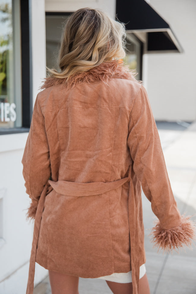 Faux Real Camel Fur Trim Corduroy Jacket