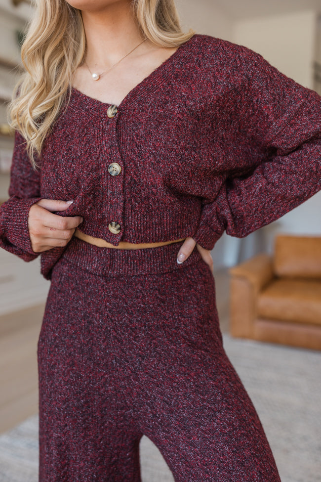 Cool Factor Dusty Burgundy Cropped Cardigan & Wide Leg Set