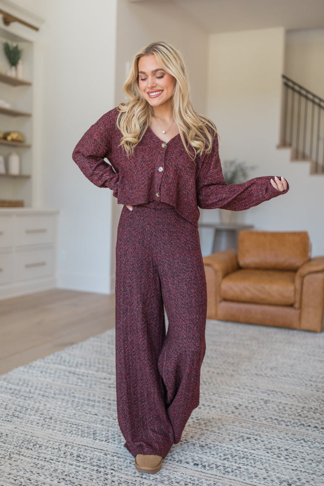 Cool Factor Dusty Burgundy Cropped Cardigan & Wide Leg Set