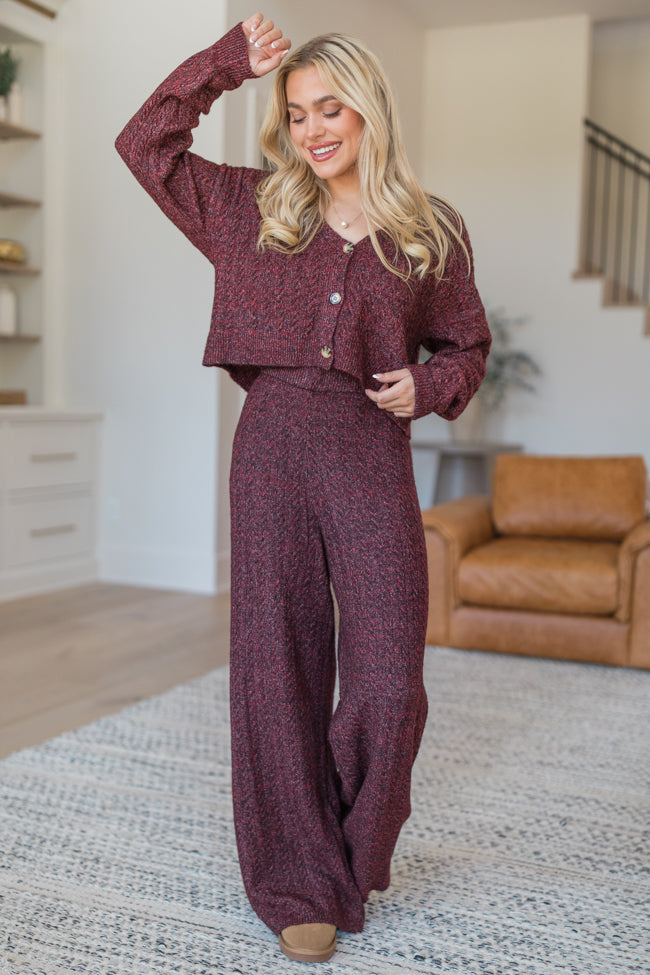 Cool Factor Dusty Burgundy Cropped Cardigan & Wide Leg Set