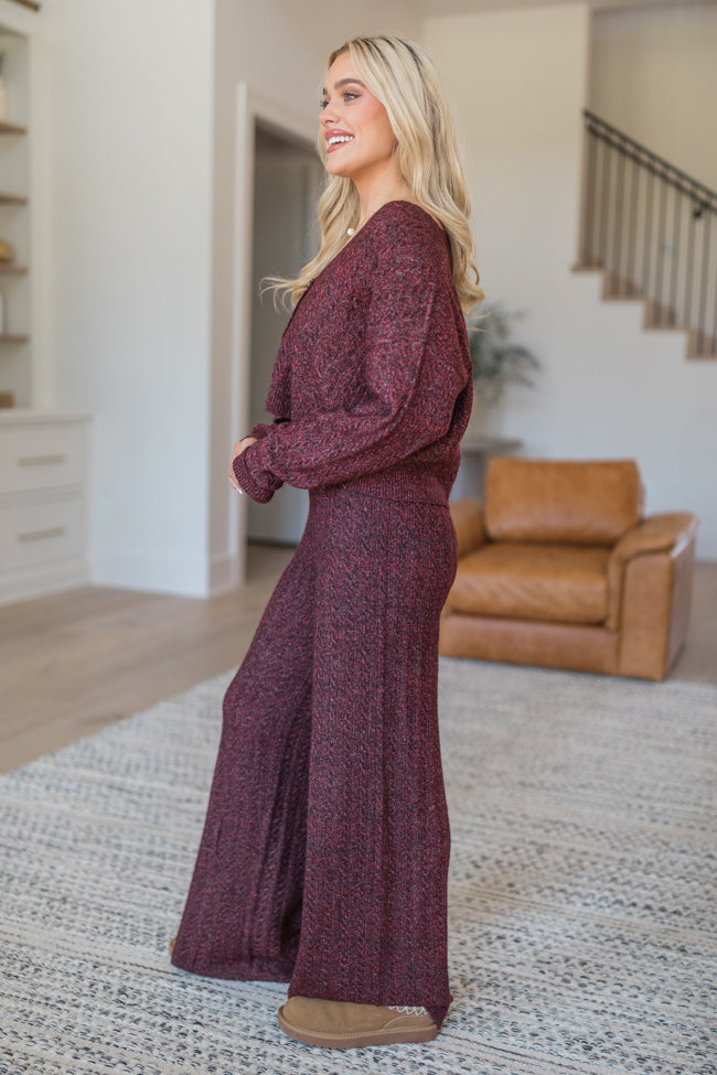 Cool Factor Dusty Burgundy Cropped Cardigan & Wide Leg Set