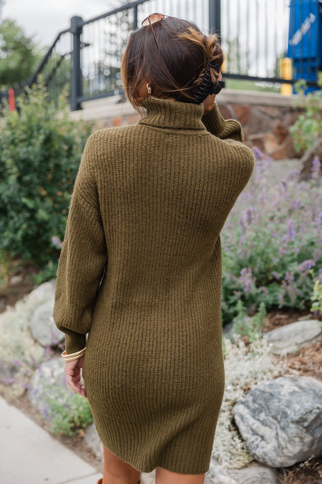 Sweetest Harmony Olive Textured Turtleneck Dress