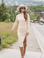 Next In Line Taupe Split Leg Mock Neck Midi Dress FINAL SALE