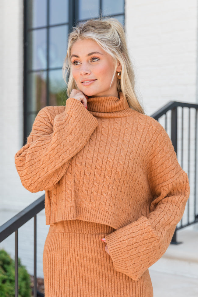 Know The Ropes Camel Cable Knit Sweater Skirt Set