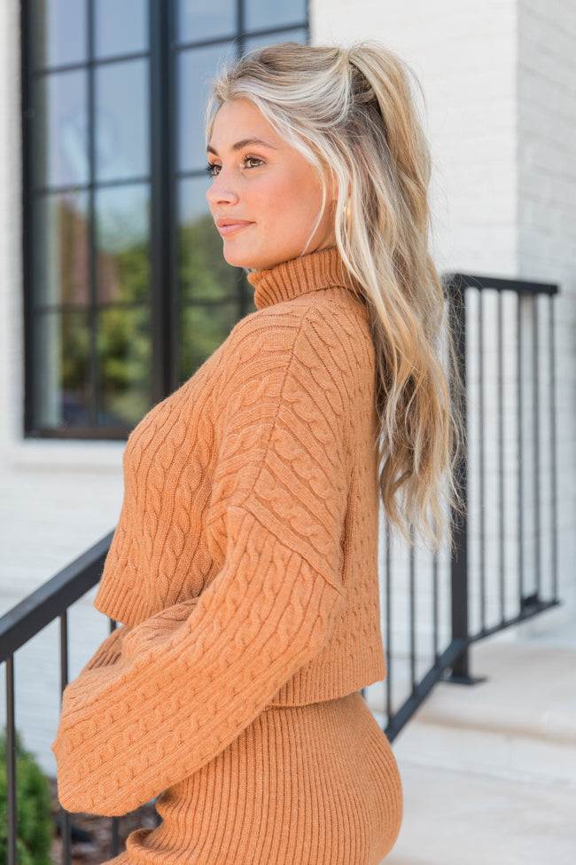 Know The Ropes Camel Cable Knit Sweater Skirt Set