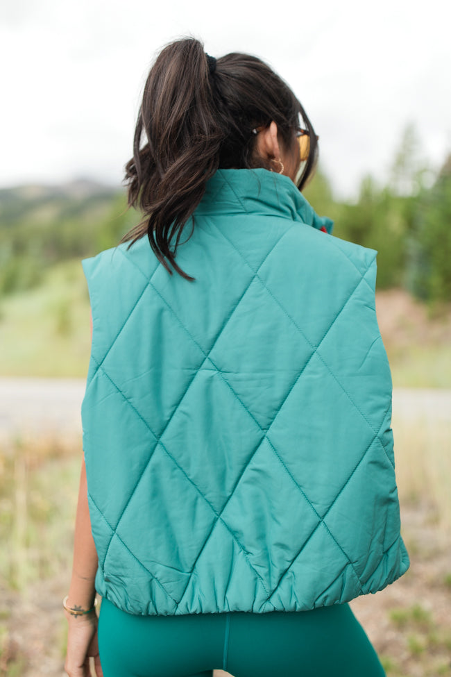 Mountainside Moment Teal Cropped Puffer Vest