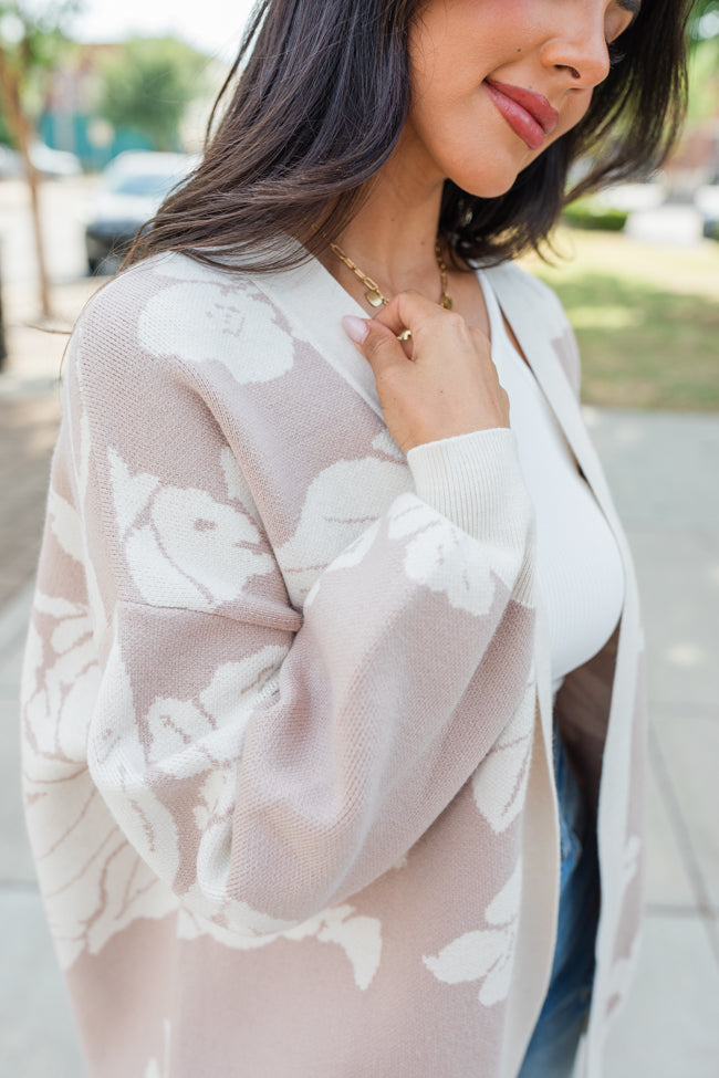 Trying Your Best Beige Floral Cardigan